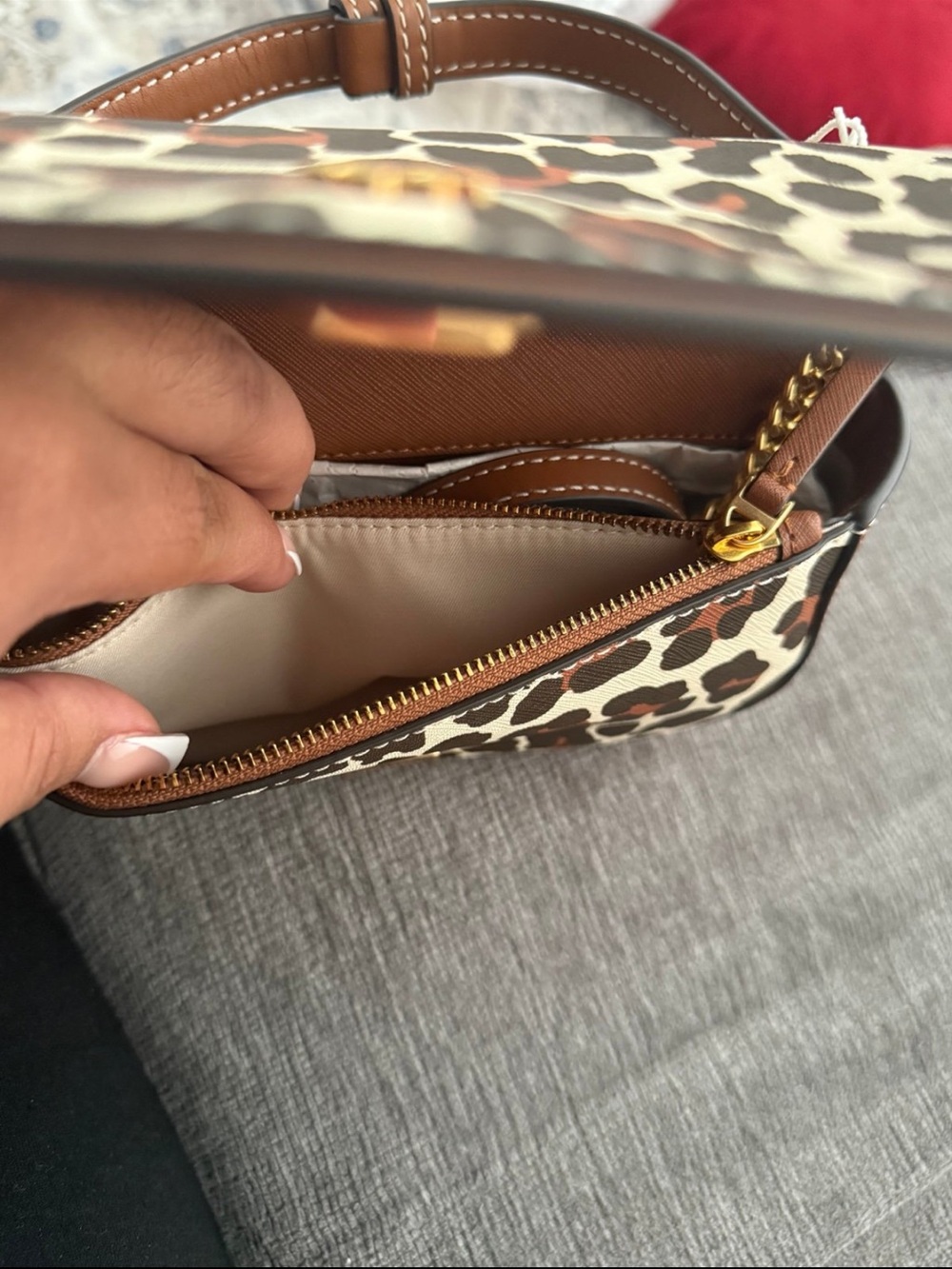 Tory Burch Leopard-Print Mini Top Handle Bag - Brown/White - Picture 7 of 11